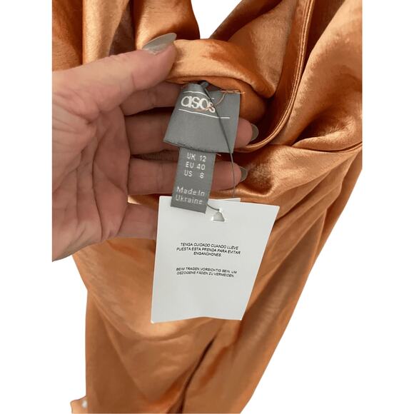 NWT Asos Bridesmaids Satin Halter Special Occasion Front Twist Slit Maxi Dress - Picture 9 of 14